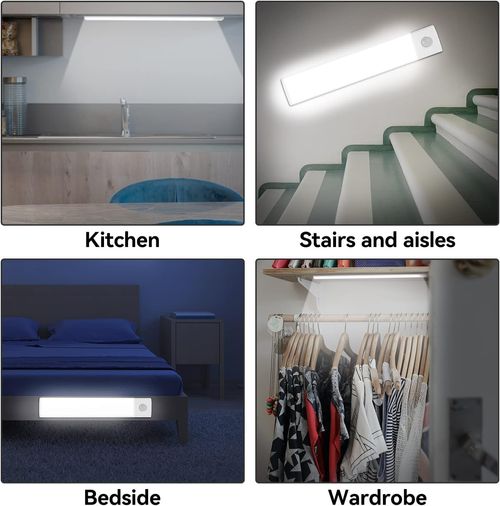 30cm LED Under Cabinet Lighting Motion Sensor Wireless Rechargeable Closet Light, Ultra Thin Under Cabinet Light for Kitchen, 3-Color Dimmable Night Light for Bedroom Closet Cupboard Wardrobe Stairs