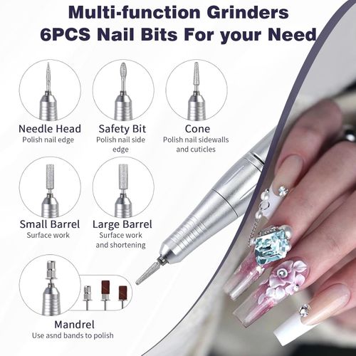 Electric 45000RPM Nail Drill Machine Rechargeable Portable Nail File Electric DIY Nail Drill Kit with Smart LCD Screen for Gel Nail Manicure and Pedicure Reflective Body etc(White)