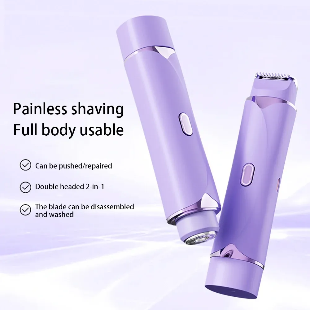 2-in-1 Electric Razors for Women Dual Head Bikini Trimmer Face Shavers Hair Removal for Underarms Legs Ladies Body Hair Trimmer