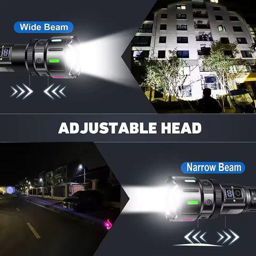 High Power LED Flashlight Type-c Rechargeable Tactical Zoom Flashlight Camping Fishing Light with Power Display