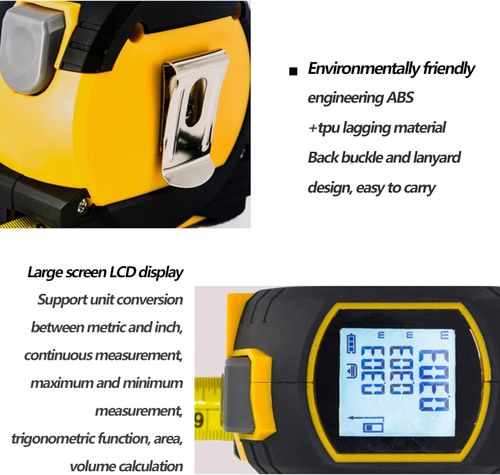 3 in 1 Digital Distance Meters with LCD Display, 40M Measure, 5M Tape Measure, Vertical Cross Line