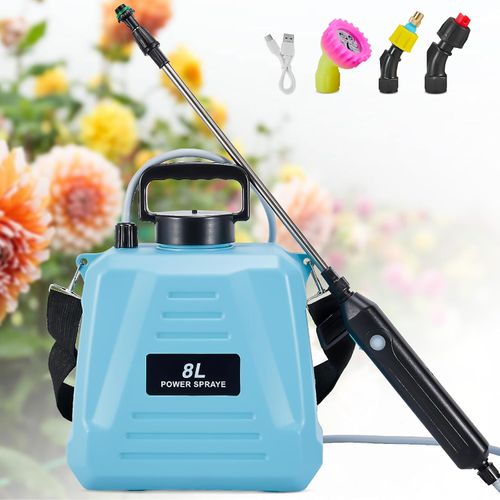 2.11 Gallon(8L) Sprayer, Electric Garden Sprayer with 3 Mist Nozzles, USB Rechargeable Handle and Retractable Wand, Adjustable Shoulder Strap for Lawn, Cleaning
