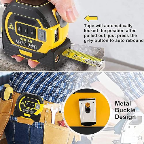 3 in 1 Digital Distance Meters with LCD Display, 40M Measure, 5M Tape Measure, Vertical Cross Line