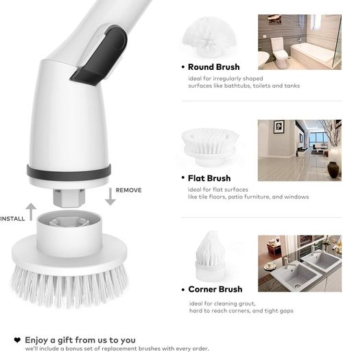 Ohuhu cordless Electric Spin Scrubber, Rechargeable Cordless Shower Scrubber Bathroom Cleaning Supplies, Power Tub & Tile Scrubber Baseboard Cleaner Tool with 6 Replaceable Cleaning Scrubber Brush Heads