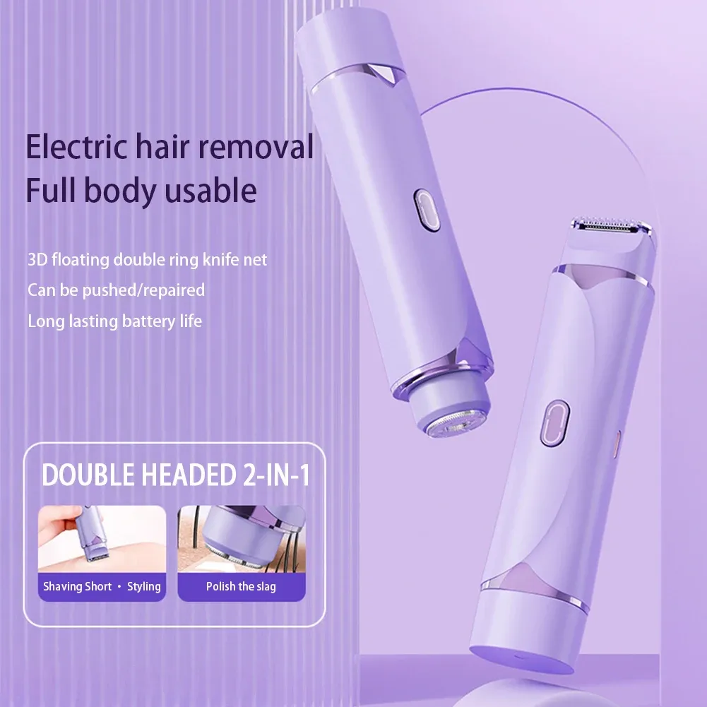 2-in-1 Electric Razors for Women Dual Head Bikini Trimmer Face Shavers Hair Removal for Underarms Legs Ladies Body Hair Trimmer