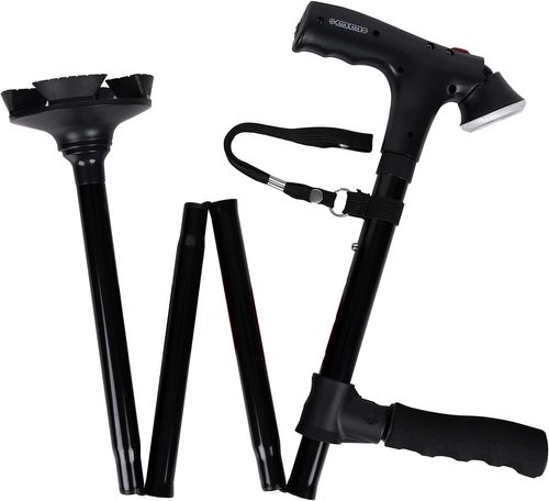 Portable Walking Stick Old Peoples Stick Medical Crutches Folding Walking Cane With LED Light and Alarm