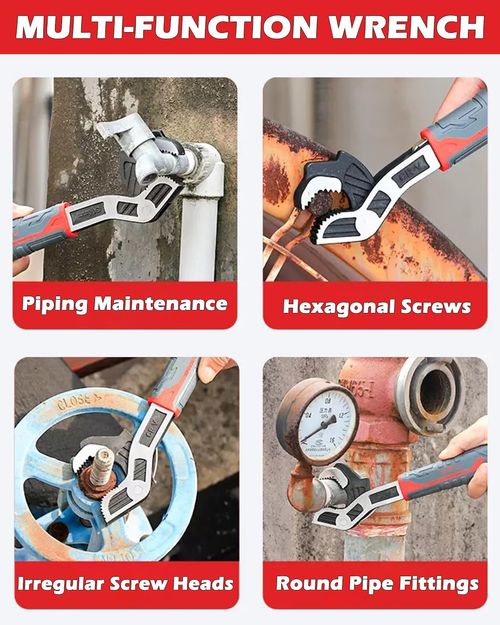 Adjustable Multi-function Self-locking Pipe Wrench Tool, Industrial Grade Heavy Duty Universal Soft Grip Plumbing Pipe Wrench, Self-Adjusting Spanner Quick Power Grip Pipe Wrench (8 Inches, 9-25 mm)