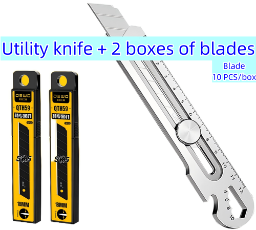 6 in 1 Versatile Tool Cutter, Utility Knife, Lightweight, Sharp, Stainless Steel, Cutter, Durable, Multi-functional Utility Knife, Screw,Nut Turning, Lid Opener, Ruler, Bottle Opener, Convenient,Free 2 boxes (20 pieces) of blades