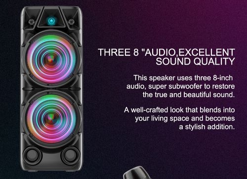 ZQS8210 dual 8-inch speakers, subwoofer, portable party karaoke sound system, 80W peak power, outdoor wireless Bluetooth speaker