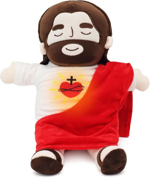Jesus Plush Breathing Soothing Jesus Stuffed Animal Heart of Jesus Toy Savior Doll for Church Sunday School Religious Easter Gift for Kids