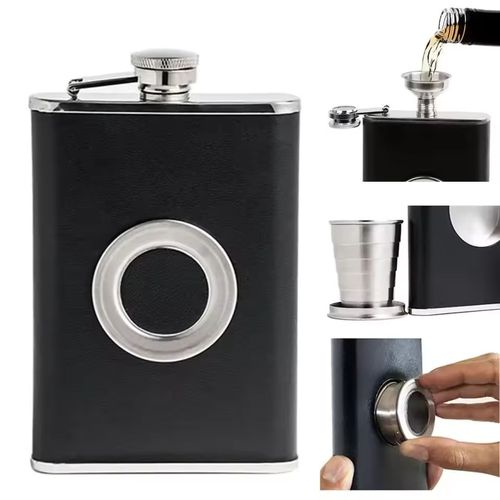 Wine portable hip flask with built-in collapsible glass and funnel