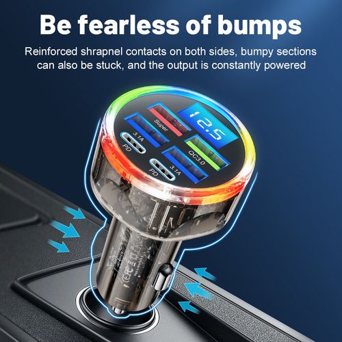 Multi Port USB C Car Charger Adapter with Voltage Display 6 in 1 Super Fast Charge