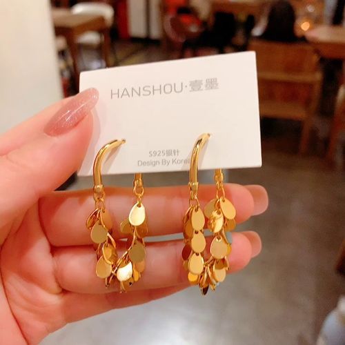 Fashion Metal C-Shaped Tassel Chain Earring for Women Elegant Silver Color Waterdrop Geometric Temperament Drop Earrings Jewelry