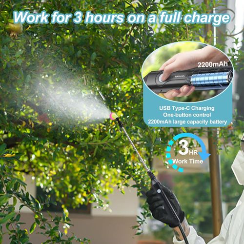 2.11 Gallon(8L) Sprayer, Electric Garden Sprayer with 3 Mist Nozzles, USB Rechargeable Handle and Retractable Wand, Adjustable Shoulder Strap for Lawn, Cleaning