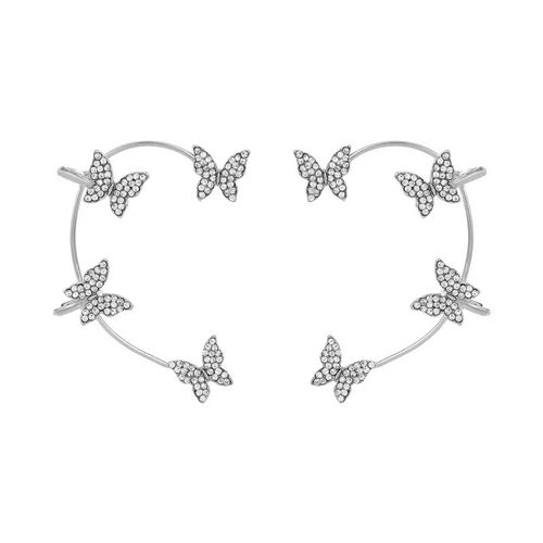 Silver Plated Metal Butterfly Ear Clips Without Piercing for Women Sparkling Zircon Ear Cuff Clip Earrings Wedding Jewelry