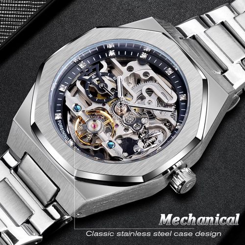 Relógio automático masculino prateado