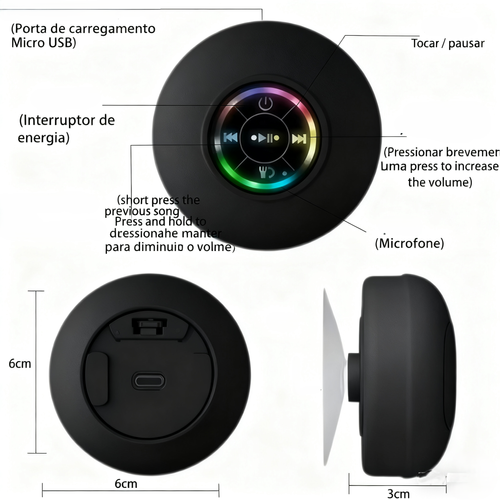 Caixa de Som Bluetooth Preta (À Prova de Água e Portátil)