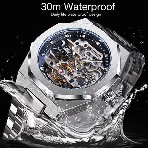 Relógio automático masculino prateado