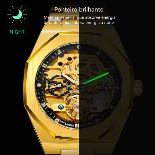 Relógio automático masculino dourado
