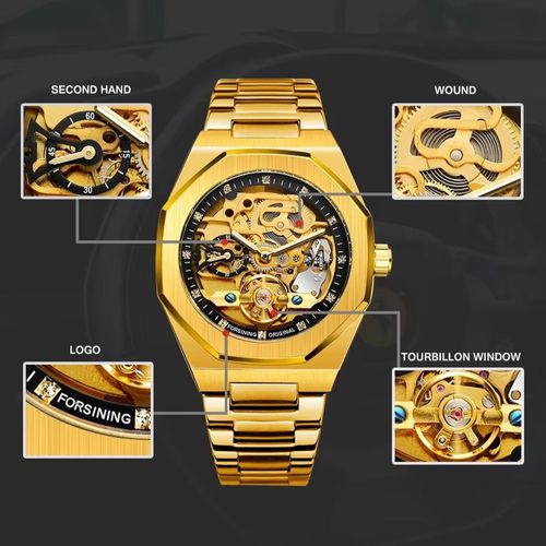 Relógio automático masculino dourado