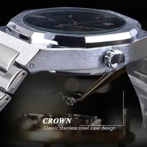 Relógio automático masculino prateado