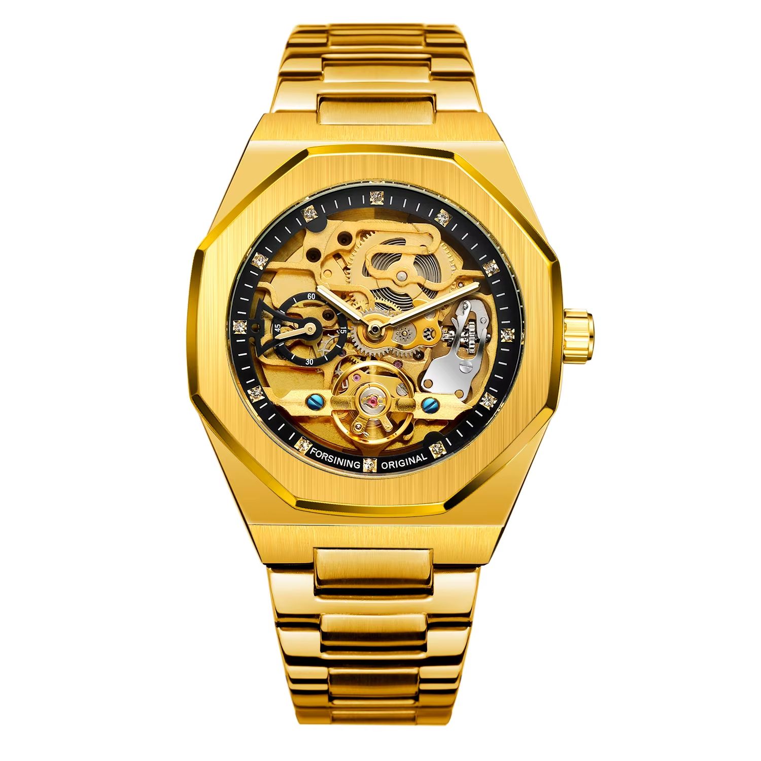 Relógio automático masculino dourado