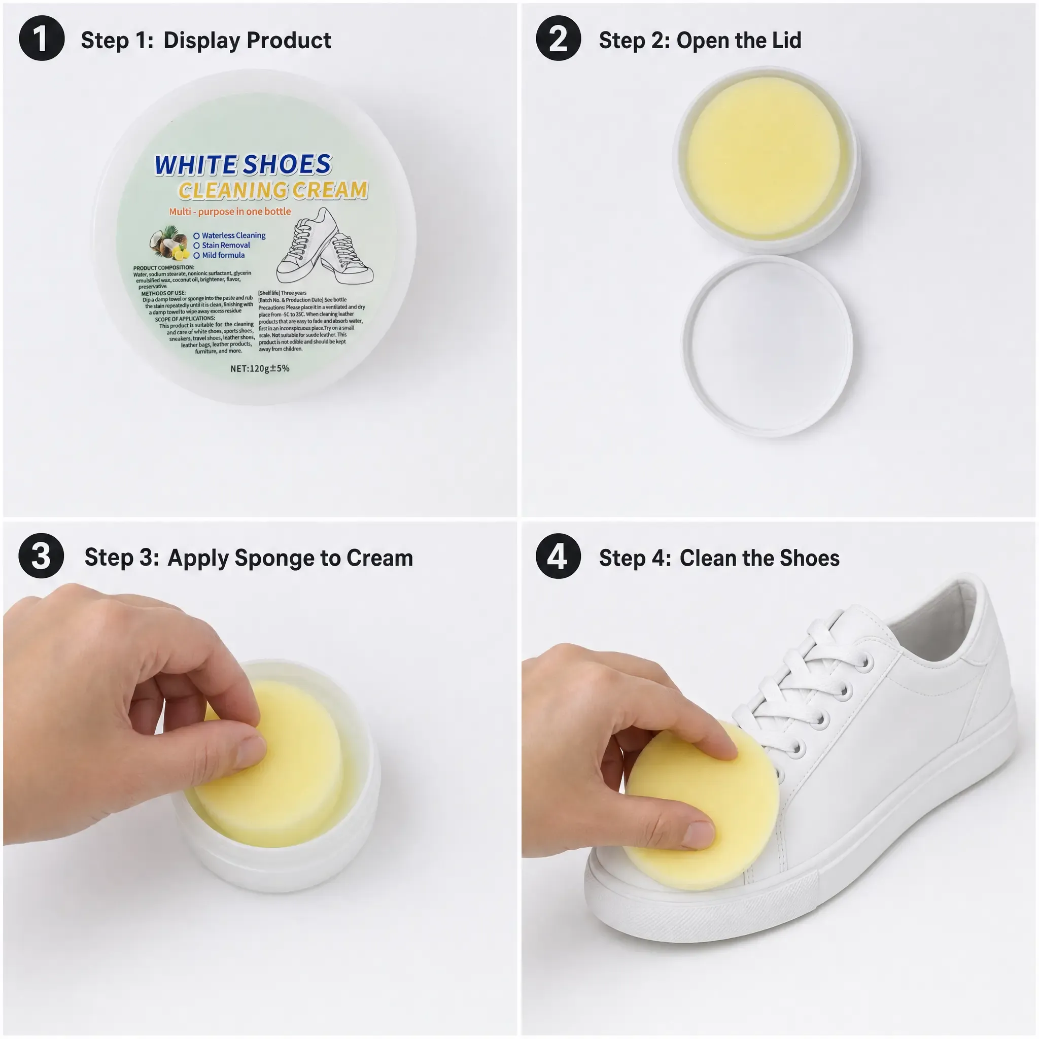 Multi-Purpose White Shoes Cleaning Cream - Sneaker Stain Remover, Fast Stain Removal, Easy to Use, No Water Needed, Non-Damaging for Leather Furniture, Tiles (Home Improvement Cleaning Tool)