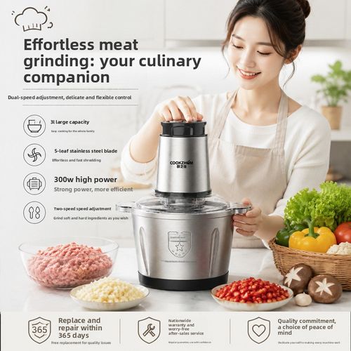 COOKZHOM 300W Electric Meat Grinder – Stainless Steel Food Processor for Baby Food, Meat & Veggies, 2-3L, Model JC-025