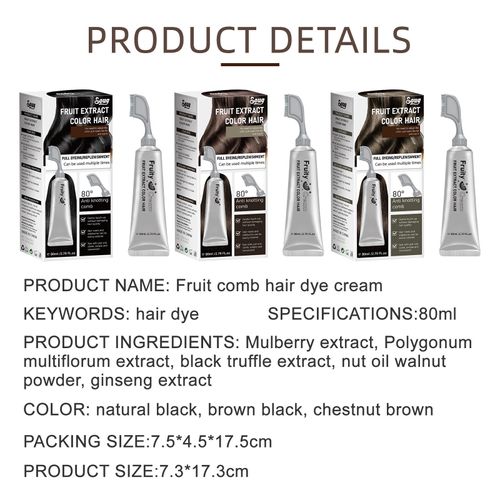 DIY Home Hair Dye Cream - No Salon Needed! 80ml Fruit Extract Comb Dye, Quick Easy Application  Natural Black Brown Black
