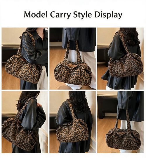 Leopard Print Large Gym Bag – Spacious 40x27x7cm, Canvas Duffle Bag for Women, Perfect for Fitness & Travel!
