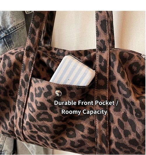 Leopard Print Large Gym Bag – Spacious 40x27x7cm, Canvas Duffle Bag for Women, Perfect for Fitness & Travel!