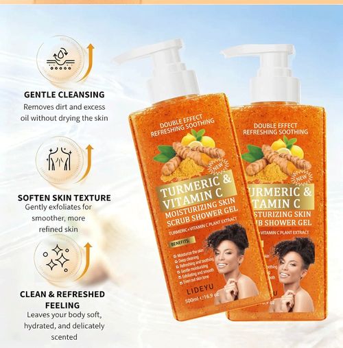 Say Goodbye to Dark Spots & Dead Skin! Easy-to-Push Turmeric & Vitamin C Shower Gel (500ml)! 🚿💛