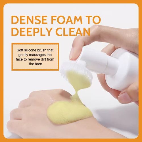 Vitamin C & Turmeric Foam Cleanser – With Silicone Brush, Gently Removes Dirt, Brightens Skin! 🧖‍♀️💛