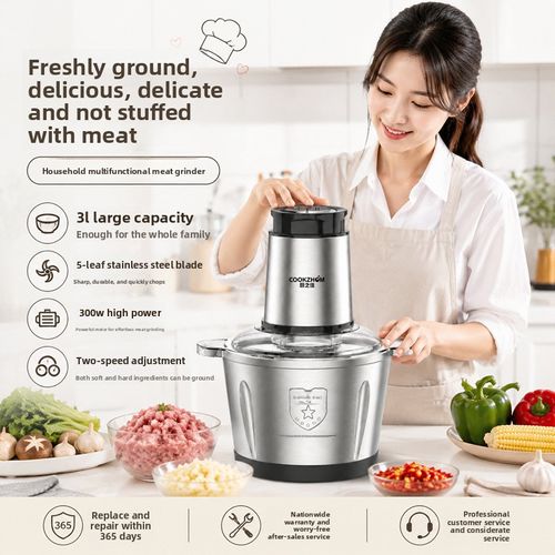 COOKZHOM 300W Electric Meat Grinder – Stainless Steel Food Processor for Baby Food, Meat & Veggies, 2-3L, Model JC-025