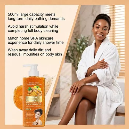 Say Goodbye to Dark Spots & Dead Skin! Easy-to-Push Turmeric & Vitamin C Shower Gel (500ml)! 🚿💛