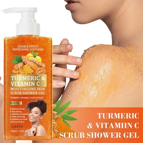 Say Goodbye to Dark Spots & Dead Skin! Easy-to-Push Turmeric & Vitamin C Shower Gel (500ml)! 🚿💛