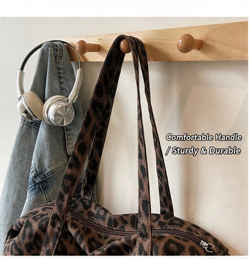 Leopard Print Large Gym Bag – Spacious 40x27x7cm, Canvas Duffle Bag for Women, Perfect for Fitness & Travel!