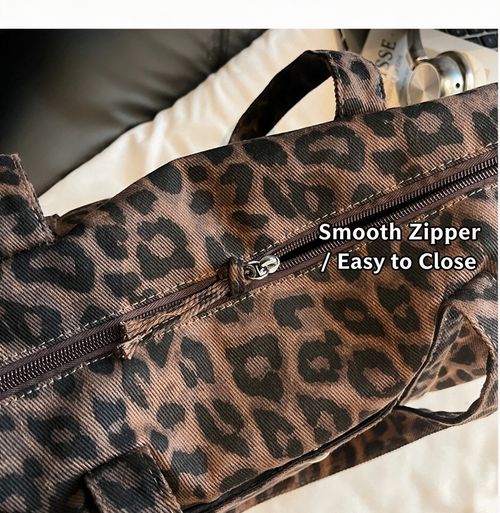 Leopard Print Large Gym Bag – Spacious 40x27x7cm, Canvas Duffle Bag for Women, Perfect for Fitness & Travel!
