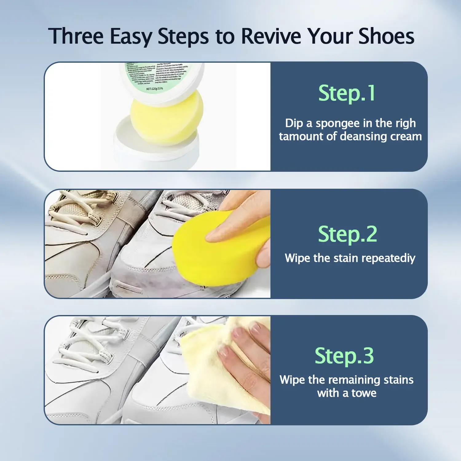Multi-Purpose White Shoes Cleaning Cream - Sneaker Stain Remover, Fast Stain Removal, Easy to Use, No Water Needed, Non-Damaging for Leather Furniture, Tiles (Home Improvement Cleaning Tool)