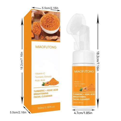 Vitamin C & Turmeric Foam Cleanser – With Silicone Brush, Gently Removes Dirt, Brightens Skin! 🧖‍♀️💛
