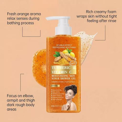 Say Goodbye to Dark Spots & Dead Skin! Easy-to-Push Turmeric & Vitamin C Shower Gel (500ml)! 🚿💛