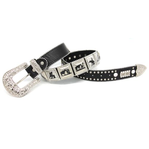 Designer Leather Studded Belt – Sparkling, Buckle-Free, Rhinestone-Embellished