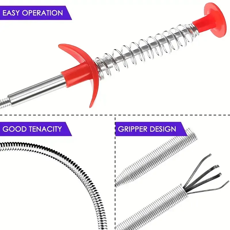 Flexible 4-Claw Drain Grabber Tool, Bendable Spring Cable Clog Remover for Sink, Tub, Toilet and Narrow Pipe Cleaning