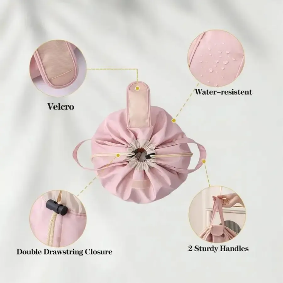 All in One Lazy Drawstring Makeup Bag for Beauty Girls Essential for Home Travel & Business Trips Portable Organized Waterproof Synthetic Material drawstring purse everyday makeup bag Cosmetic Pouch Large Capacity Spacious Premium Material