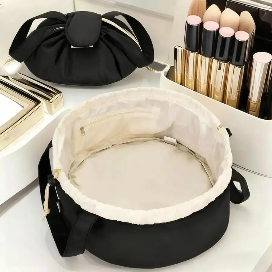 All in One Lazy Drawstring Makeup Bag for Beauty Girls Essential for Home Travel & Business Trips Portable Organized Waterproof Synthetic Material drawstring purse everyday makeup bag Cosmetic Pouch Large Capacity Spacious Premium Material