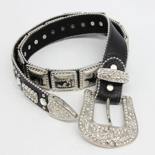 Designer Leather Studded Belt – Sparkling, Buckle-Free, Rhinestone-Embellished