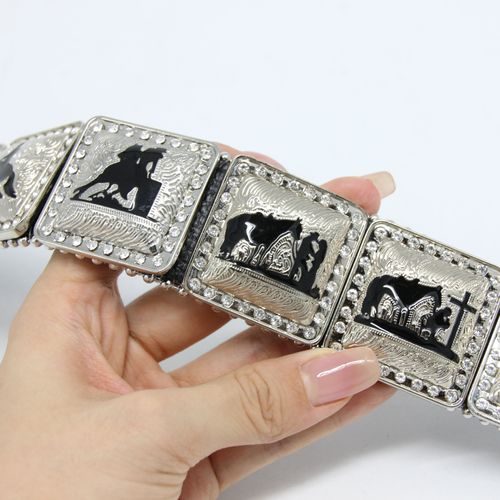 Designer Leather Studded Belt – Sparkling, Buckle-Free, Rhinestone-Embellished