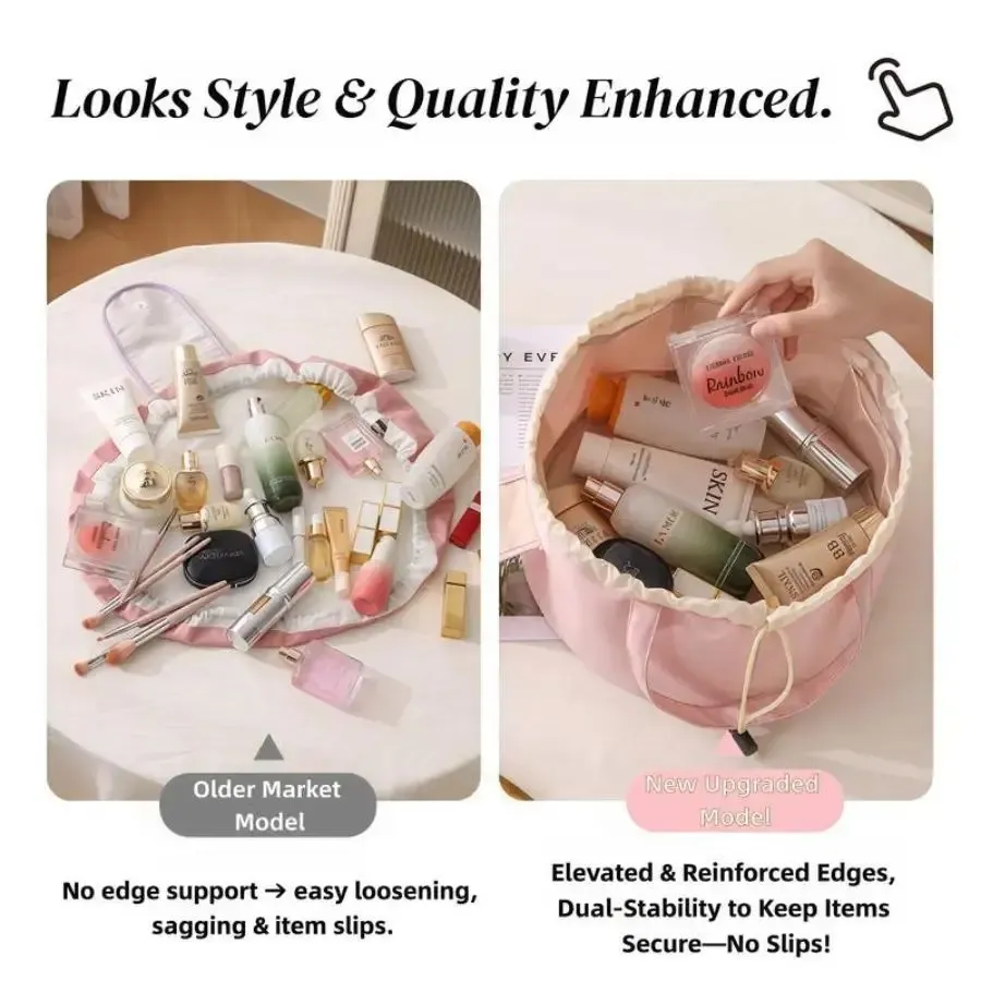 All in One Lazy Drawstring Makeup Bag for Beauty Girls Essential for Home Travel & Business Trips Portable Organized Waterproof Synthetic Material drawstring purse everyday makeup bag Cosmetic Pouch Large Capacity Spacious Premium Material