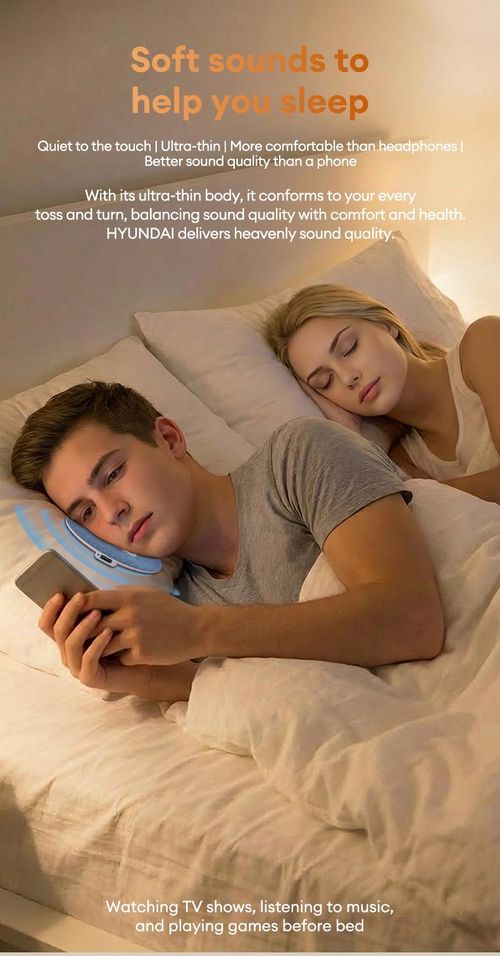 Ultra-Thin Bluetooth Pillow Speaker with Bluetooth 6.0, 3D White Noise, Soft Immersive Sound Field, Pillow CD Player for Bedtime Music & Audiobooks, Headphone-Free Sleep Speaker, Compatible with Android & iOS