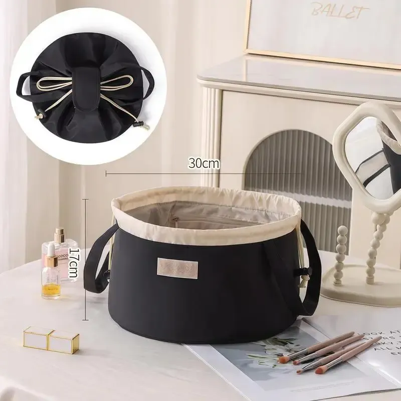 All in One Lazy Drawstring Makeup Bag for Beauty Girls Essential for Home Travel & Business Trips Portable Organized Waterproof Synthetic Material drawstring purse everyday makeup bag Cosmetic Pouch Large Capacity Spacious Premium Material